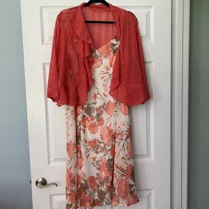 Peach Floral Dress with Jacket 2-Piece